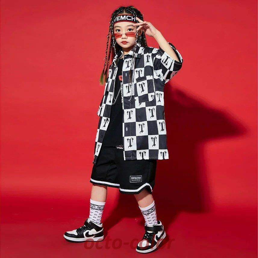 キッズ ダンス衣装 セットアップ ゆるシャツ  半袖 男の子 女の子 ガールズ 韓国 子供服 シャツ チェック柄 カラフル ダンス 衣装 ヒップホップ キッズ ダンス衣｜octo-color｜07