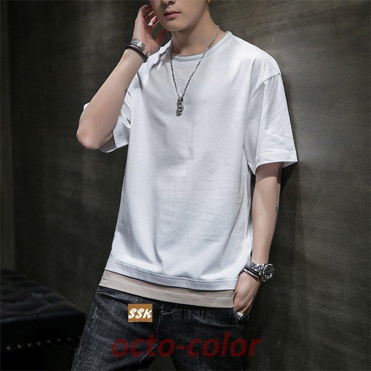 メンズ Tシャツ メタル スリット レイヤード風 半袖Tシャツa1294 Tシャツ 無地 メンズ 半袖Tシャツ レイヤード風 クルーネックT