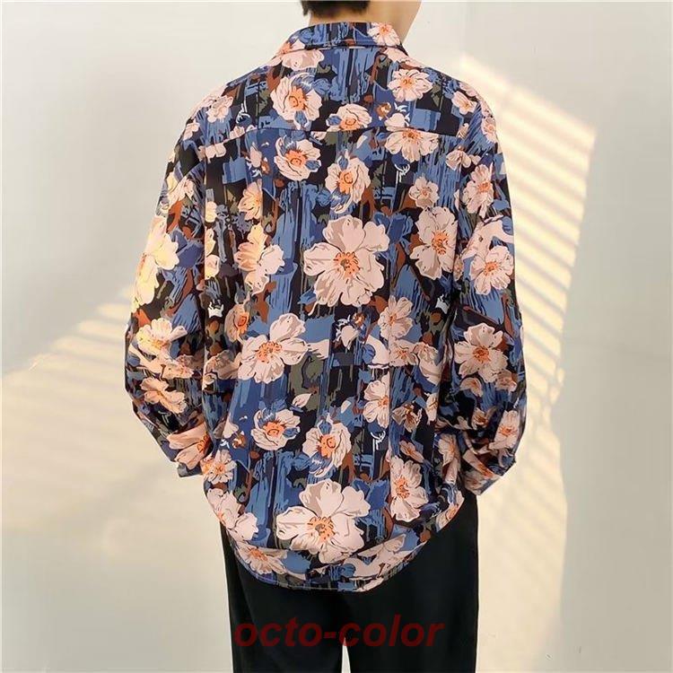 総柄シャツ メンズ アロハシャツ カジュアルシャツ 長袖 花柄