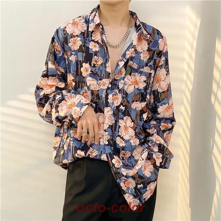 総柄シャツ メンズ アロハシャツ カジュアルシャツ 長袖 花柄 総柄シャツ メンズ アロハシャツ カジュアルシャツ 長袖 花柄