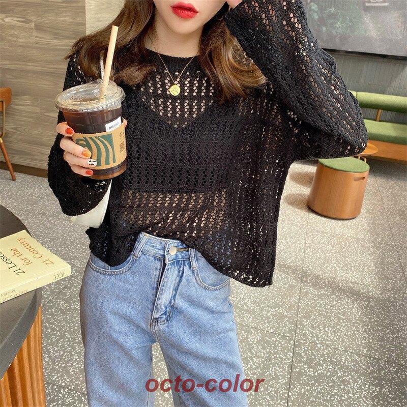 マメクロゴウチ 生成色 透かし編み 薄手ニット マメクロゴウチ 生成色 透かし編み 薄手ニット