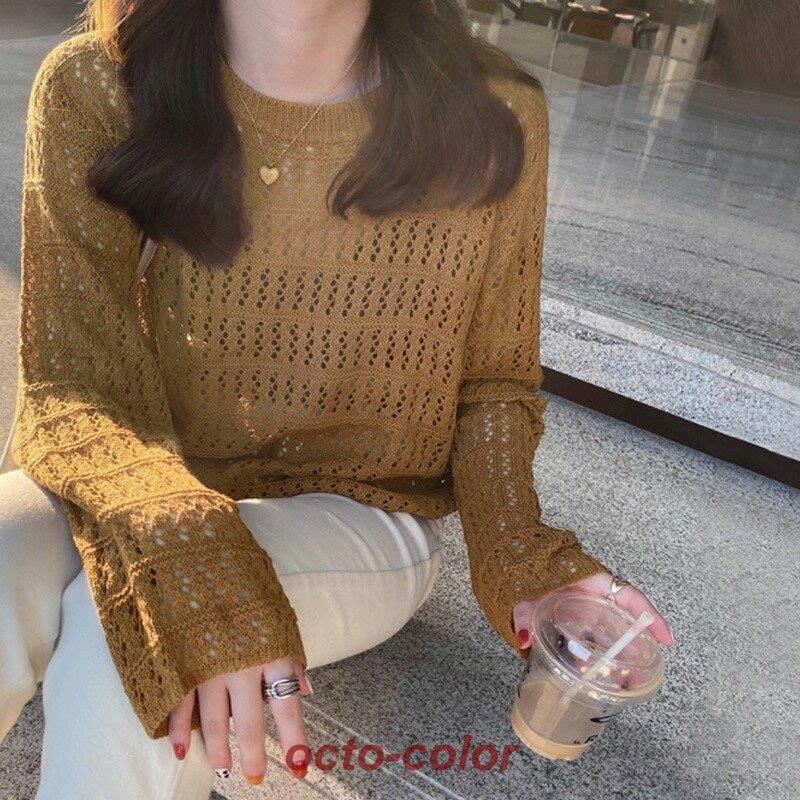 ニット 透かし編み サマーニット シアー メッシュ レディース