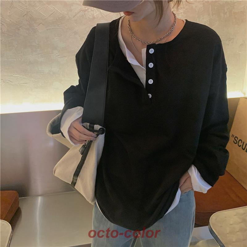 ロンT 長袖Tシャツ グレー ブラック トップス Tシャツ