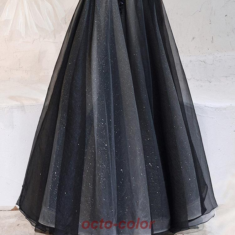 イブニングドレス 黒 ロングドレス キャミドレス ブラック 発表会ドレス 演奏会ドレス チュール パーティードレス 二次会ドレス お呼ばれドレス ロング Aライン | ブランド登録なし | 10