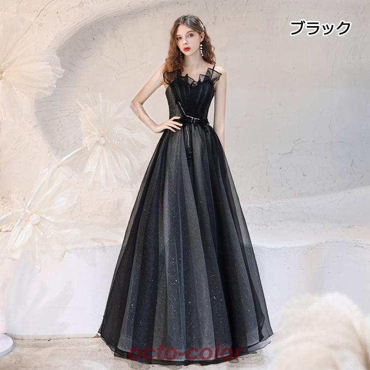 イブニングドレス 黒 ロングドレス キャミドレス ブラック 発表会ドレス 演奏会ドレス チュール パーティードレス 二次会ドレス お呼ばれドレス ロング Aライン | ブランド登録なし | 01