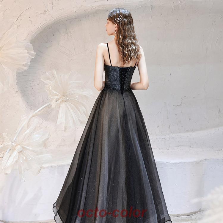 イブニングドレス 黒 ロングドレス キャミドレス ブラック 発表会ドレス 演奏会ドレス チュール パーティードレス 二次会ドレス お呼ばれドレス ロング Aライン | ブランド登録なし | 05