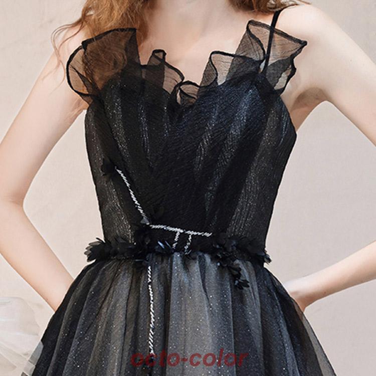 イブニングドレス 黒 ロングドレス キャミドレス ブラック 発表会ドレス 演奏会ドレス チュール パーティードレス 二次会ドレス お呼ばれドレス ロング Aライン | ブランド登録なし | 08