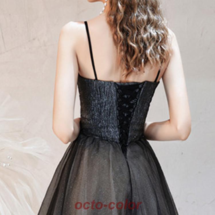 イブニングドレス 黒 ロングドレス キャミドレス ブラック 発表会ドレス 演奏会ドレス チュール パーティードレス 二次会ドレス お呼ばれドレス ロング Aライン | ブランド登録なし | 09