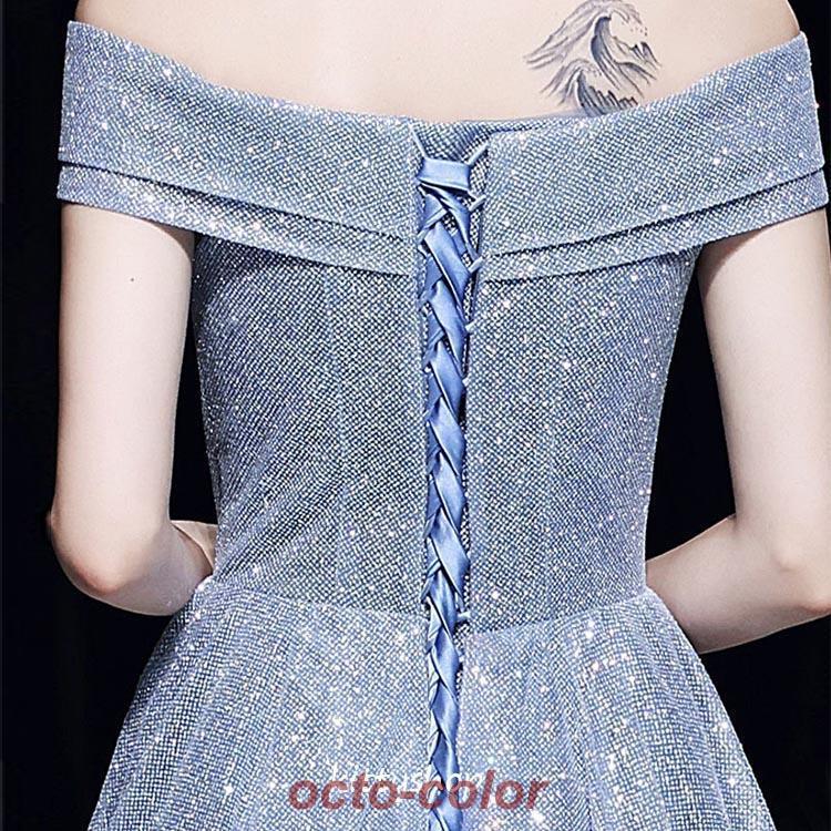 リボンの様なデザインの長袖のオフショル イブニングドレス 楽天市場】パーティードレス ロング ドレス 白 無地 オフショル