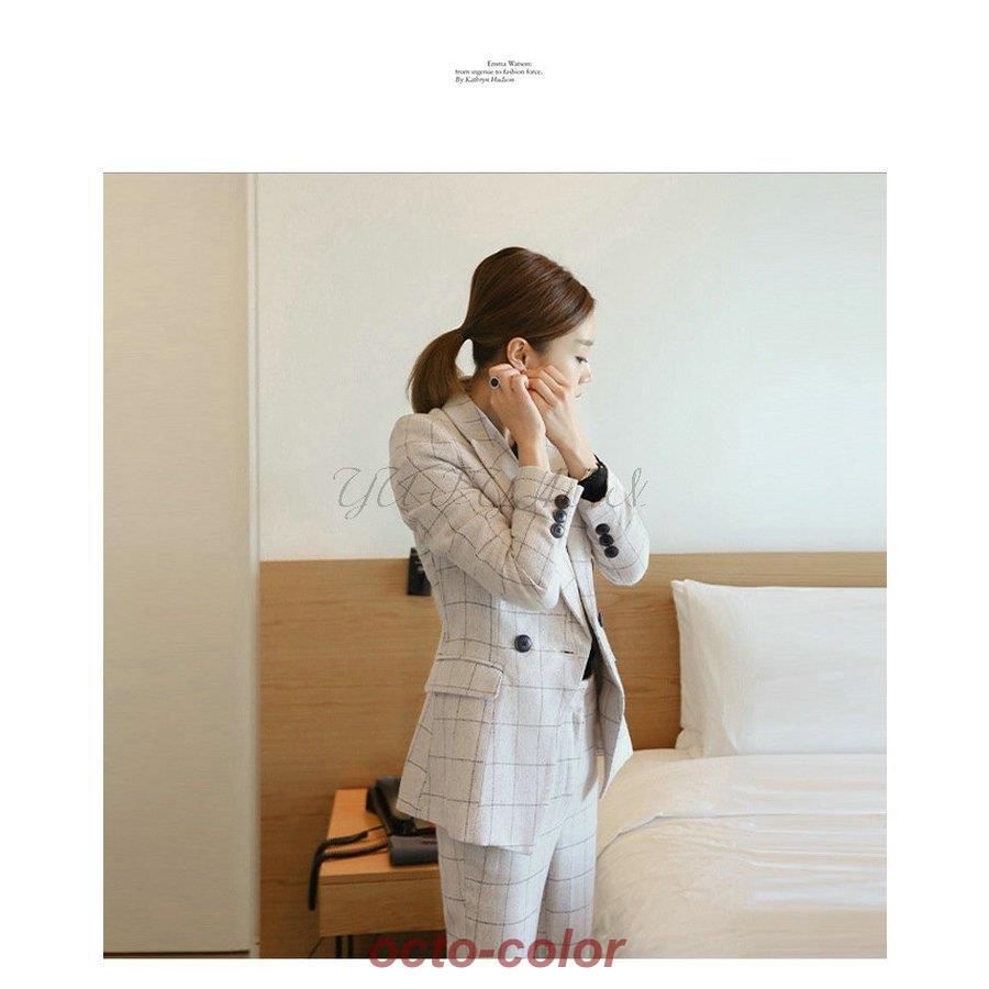 2点セット チェック柄 パンツスーツ セットアップ ダブル