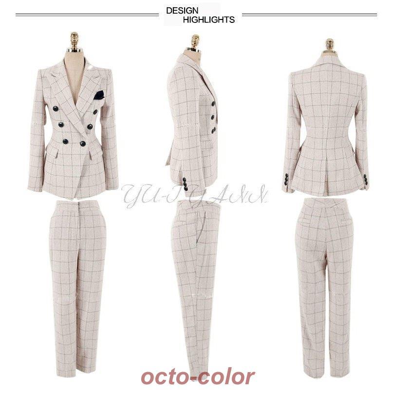 2点セット チェック柄 パンツスーツ セットアップ ダブル