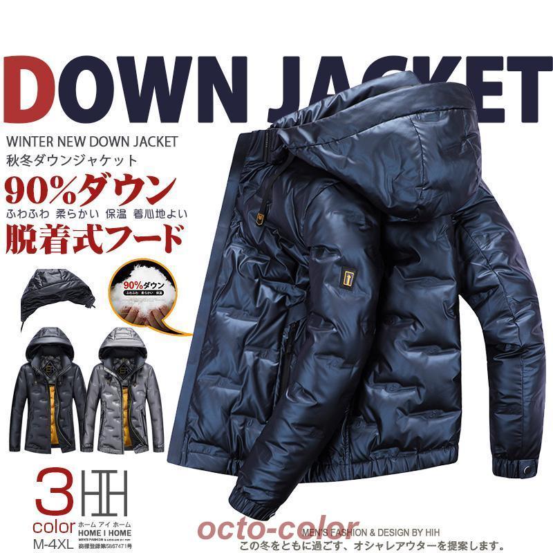 ダウンジャケット シームレスダウン メンズ ハイネック バックプリント