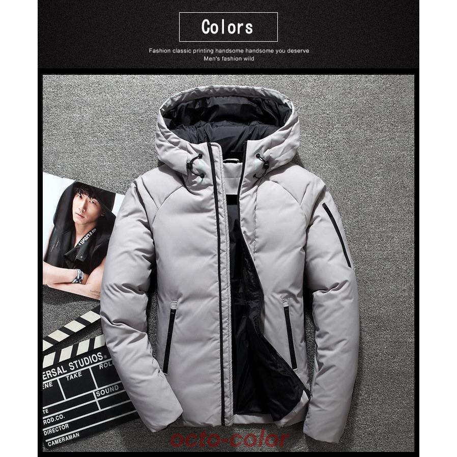 ダウンジャケット メンズ 無地 ハイネック アウター フード付き