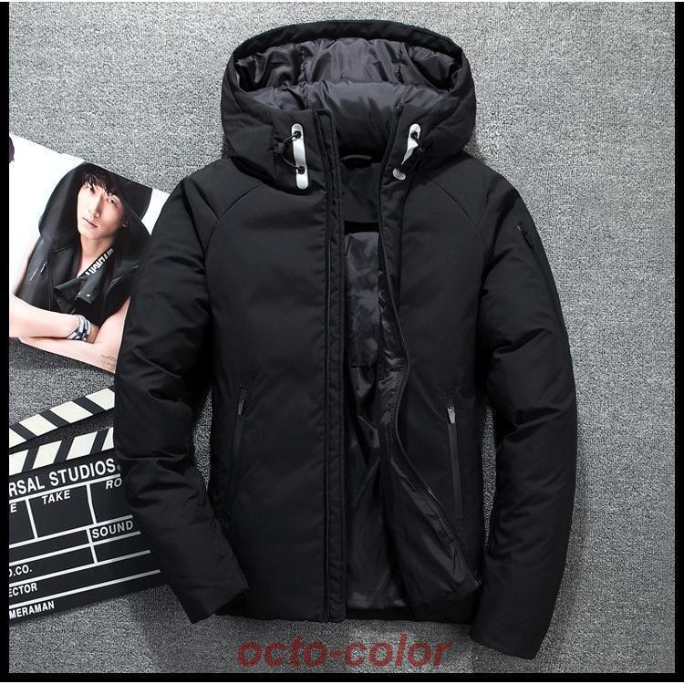 ダウンジャケット メンズ 無地 ハイネック アウター フード付き