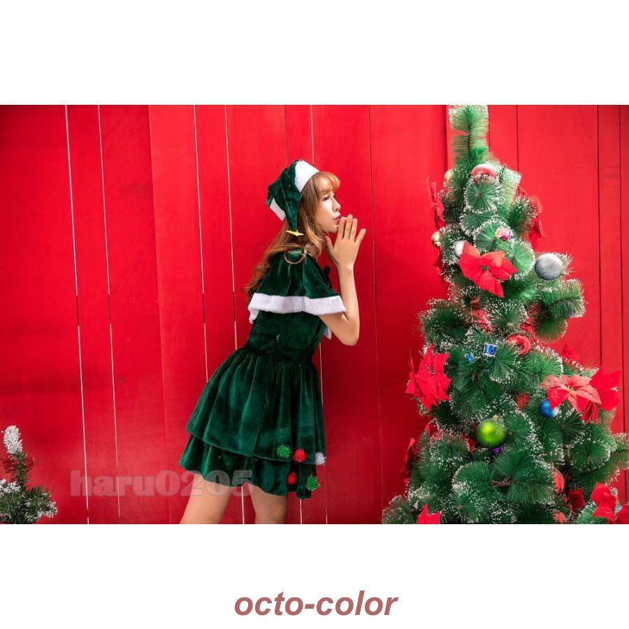 クリスマス衣装 レディース ワンピース サンタクロース クリスマスツリー服 コスプレ コスチューム グリーン 上下セット 女性  聖夜パーティー仮装 ドレス｜octo-color｜06