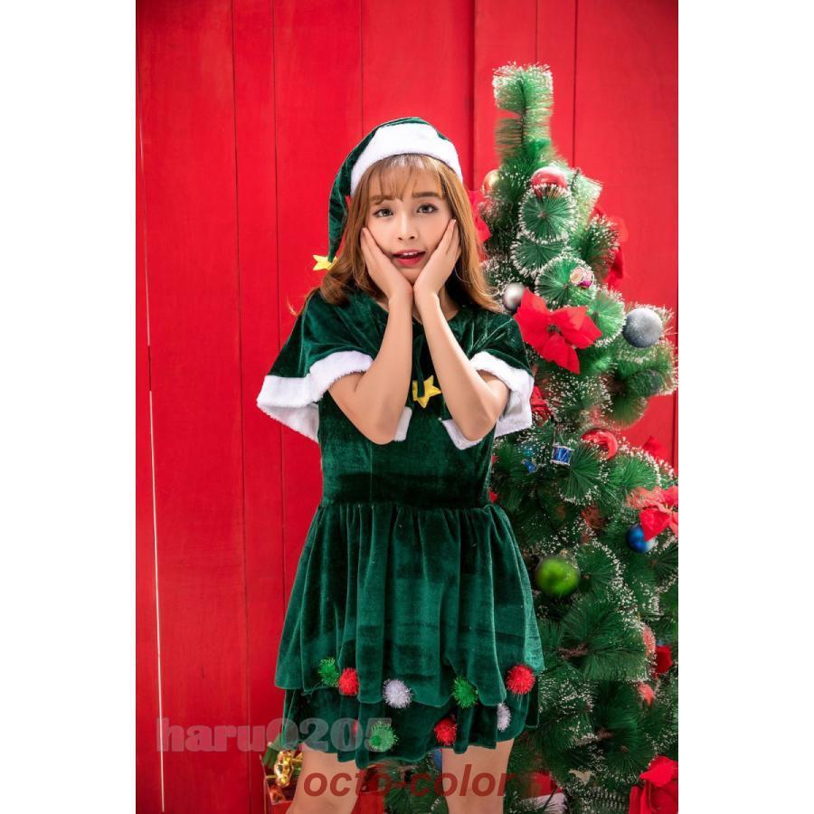 レディース クリスマス衣装 ワンピース サンタクロース クリスマスツリー服 コスプレ コスチューム グリーン 上下セット 女性  聖夜パーティー仮装 ドレス｜octo-color｜09