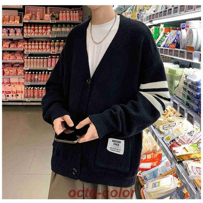 カーディガン メンズ ニット 羽織り ワッフル 無地 スウェット