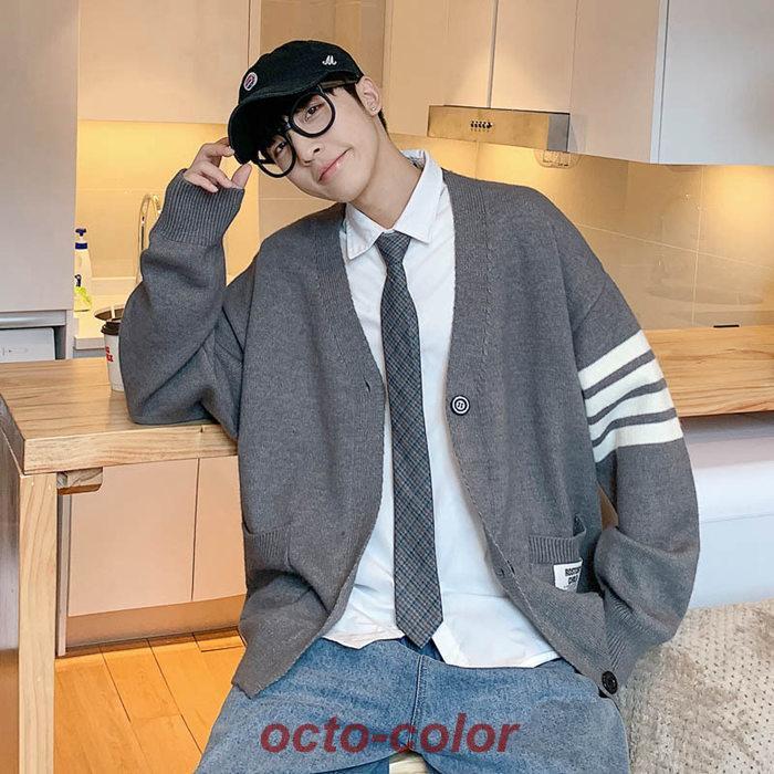 カーディガン メンズ ニット 羽織り ワッフル 無地 スウェット