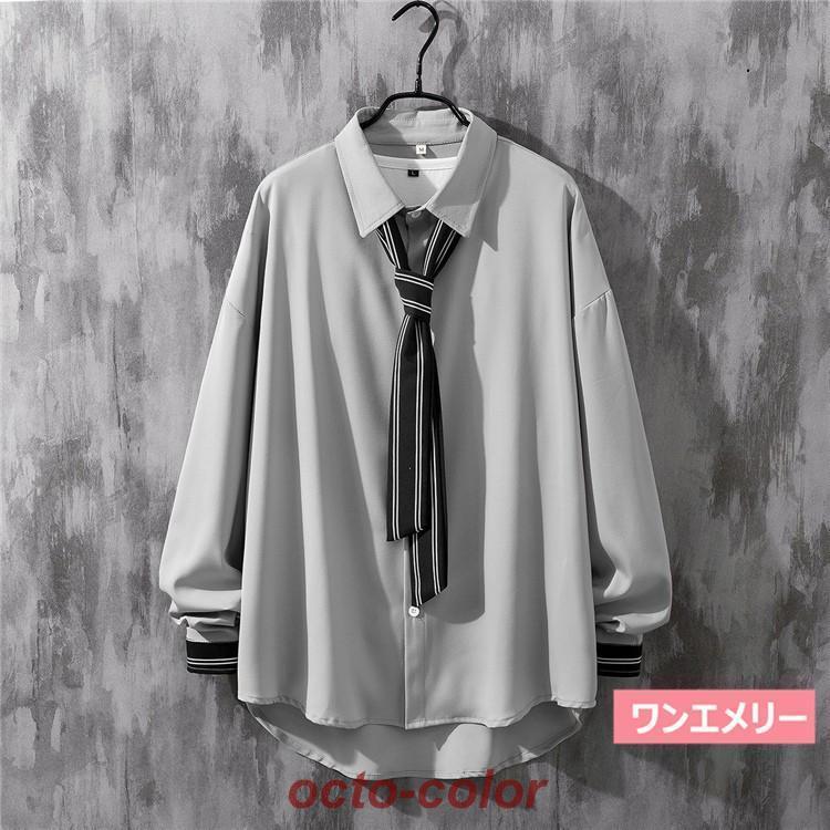 長袖シャツ メンズ レディース カジュアルシャツ ネクタイ付き