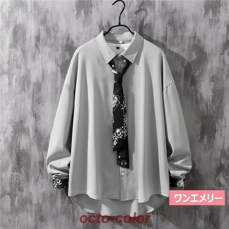 長袖シャツ メンズ レディース カジュアルシャツ ネクタイ付き