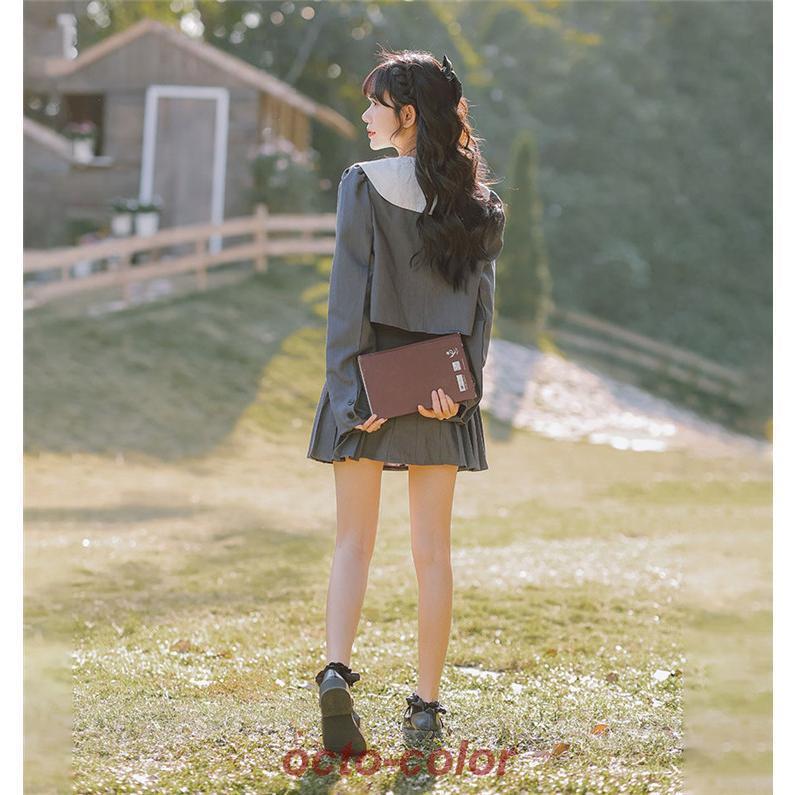 韓国 制服 上下セット 灰色 レディース なんちゃって制服 セット