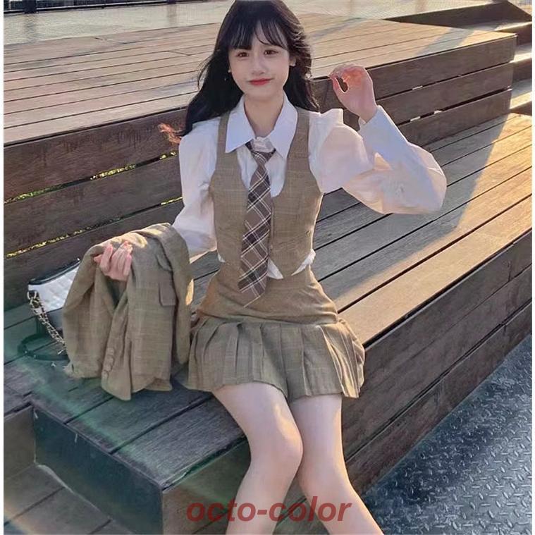 韓国 制服 ブレザー ベスト なんちゃって制服 セット チェック柄