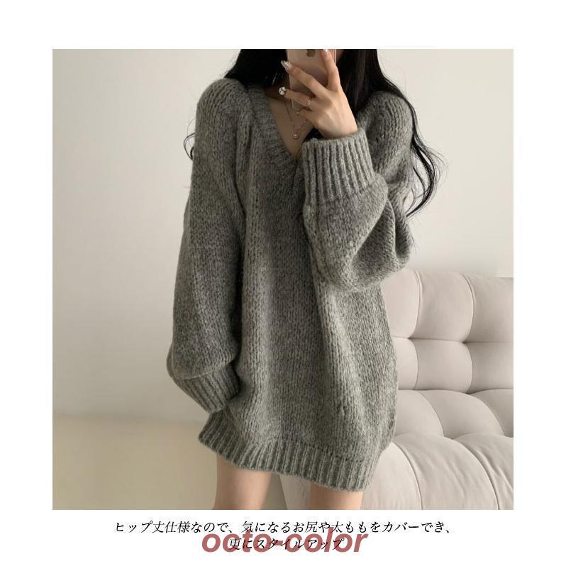 ニットセーター 厚手 Vネック レディース ニット 畦編み オーバーサイズ セーター 女性 厚手ニット 暖かい お洒落 Vネックニット 小顔 オフィス ニットセーター 厚手 Vネック レディース ニット 畦編み