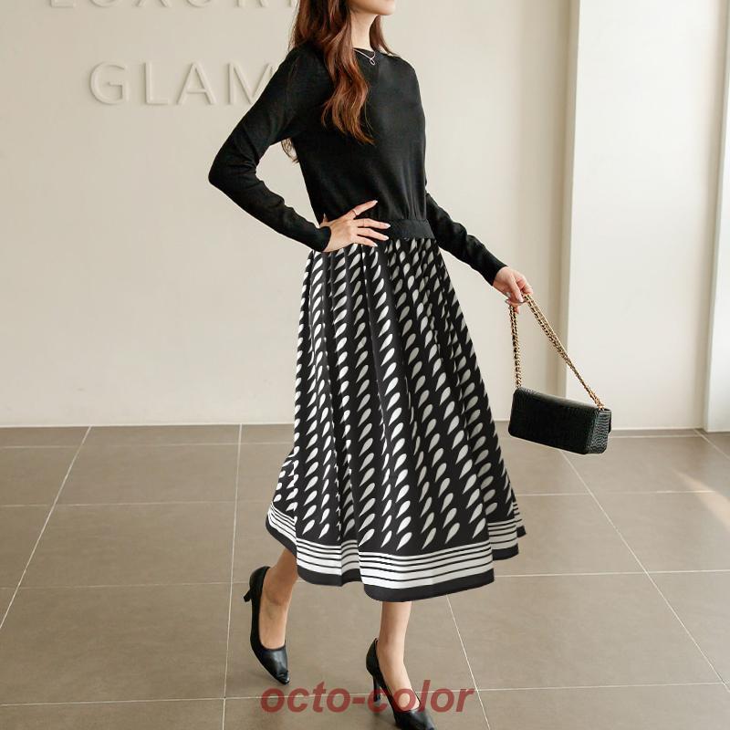 ワンピース 切り替えワンピース ニット ドッキング ニットワンピース