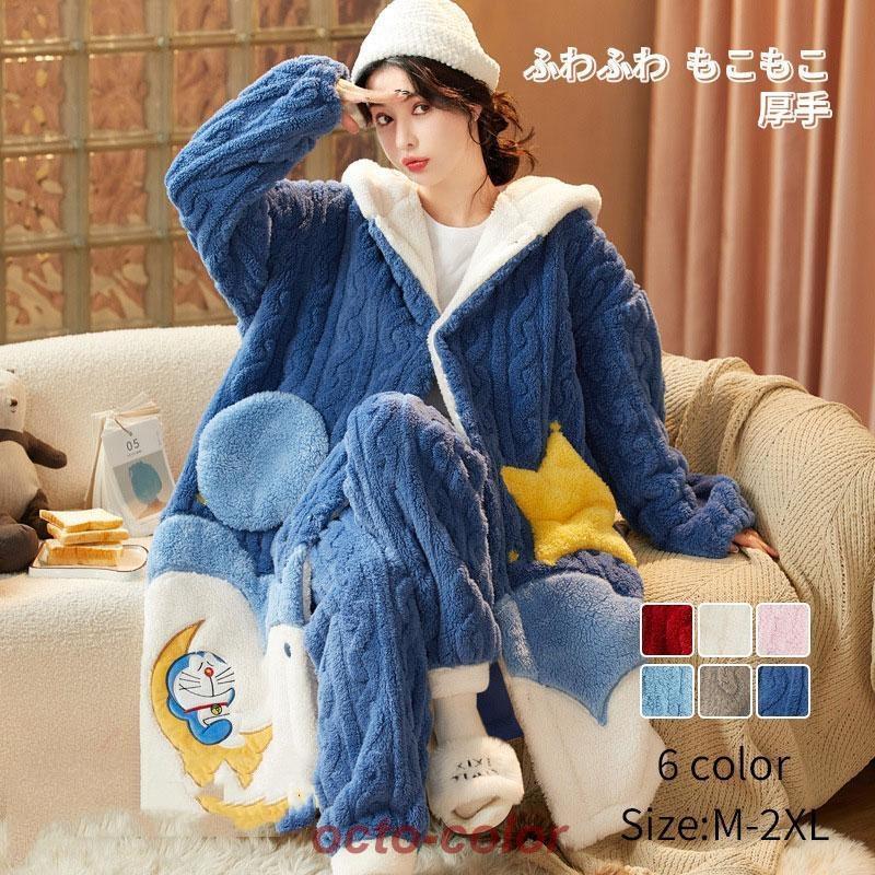 ルームウェア モコモコ パジャマ フード付きワンピース 大人用