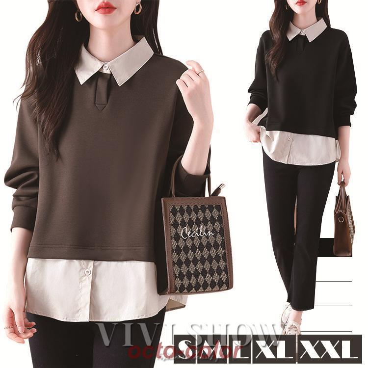 ブラウス 長袖 ニットドッキングシャツ レディース 春 秋 トレーナー