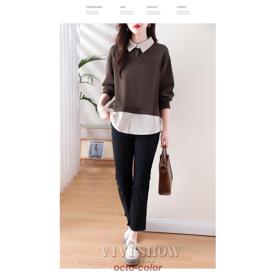 ブラウス 長袖 ニットドッキングシャツ レディース 春 秋