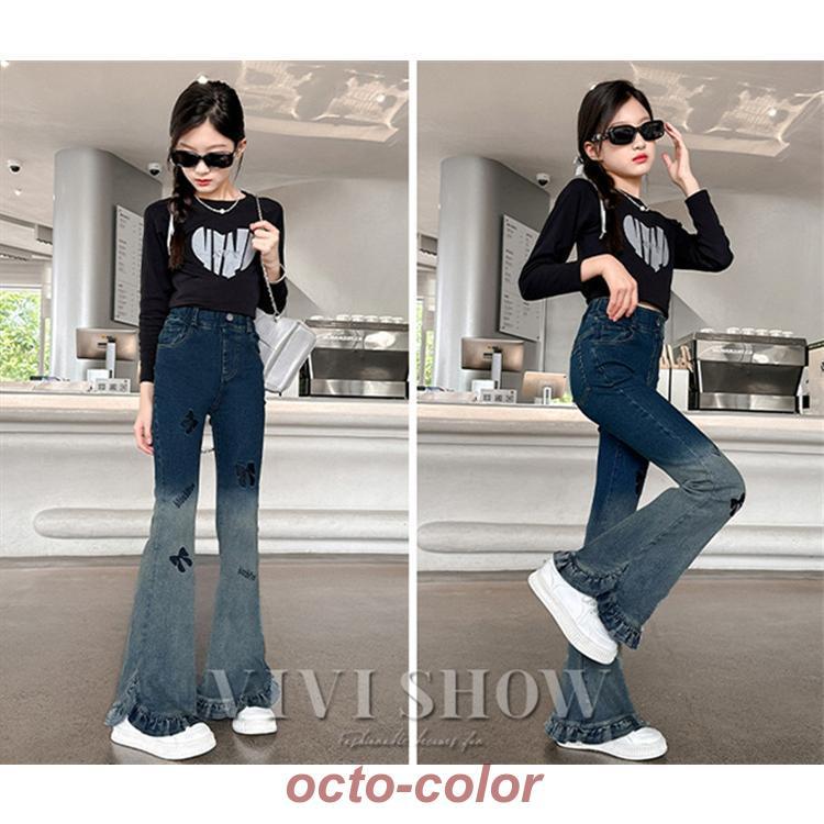 デニムパンツ 女の子 デニムブーツカット パンツ フレアパンツ