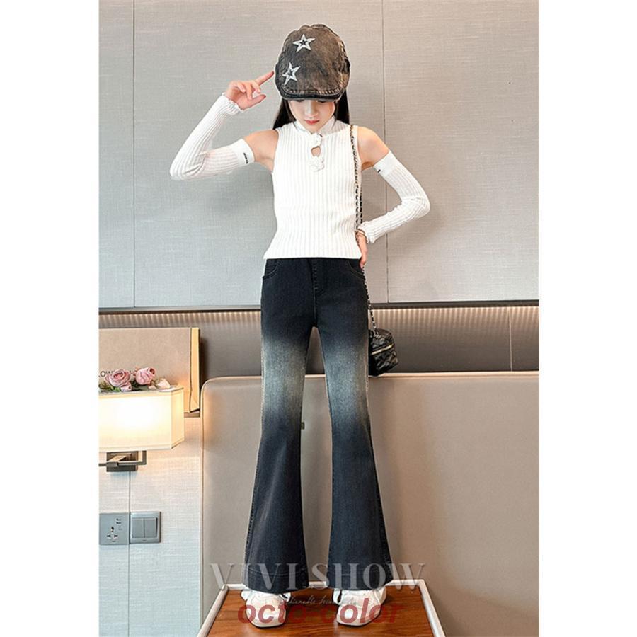 デニムパンツ 女の子 デニムブーツカット パンツ フレアパンツ