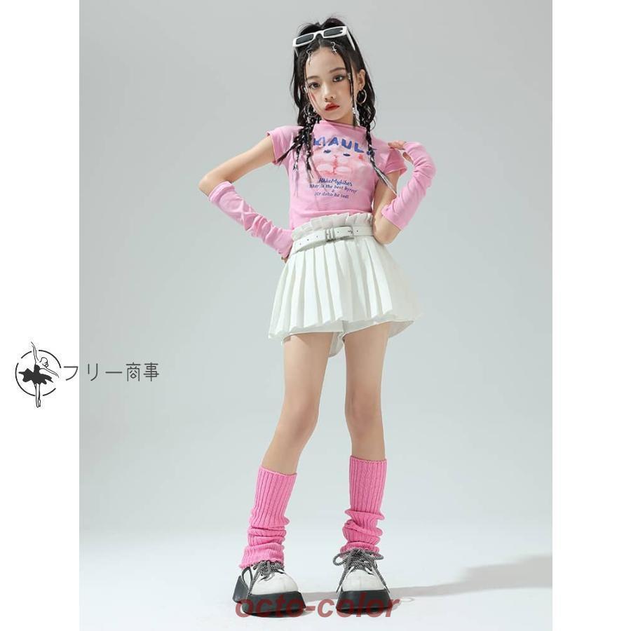 キッズ ダンス衣装 ピンク 黒 赤 白 トップス スカート へそ出し