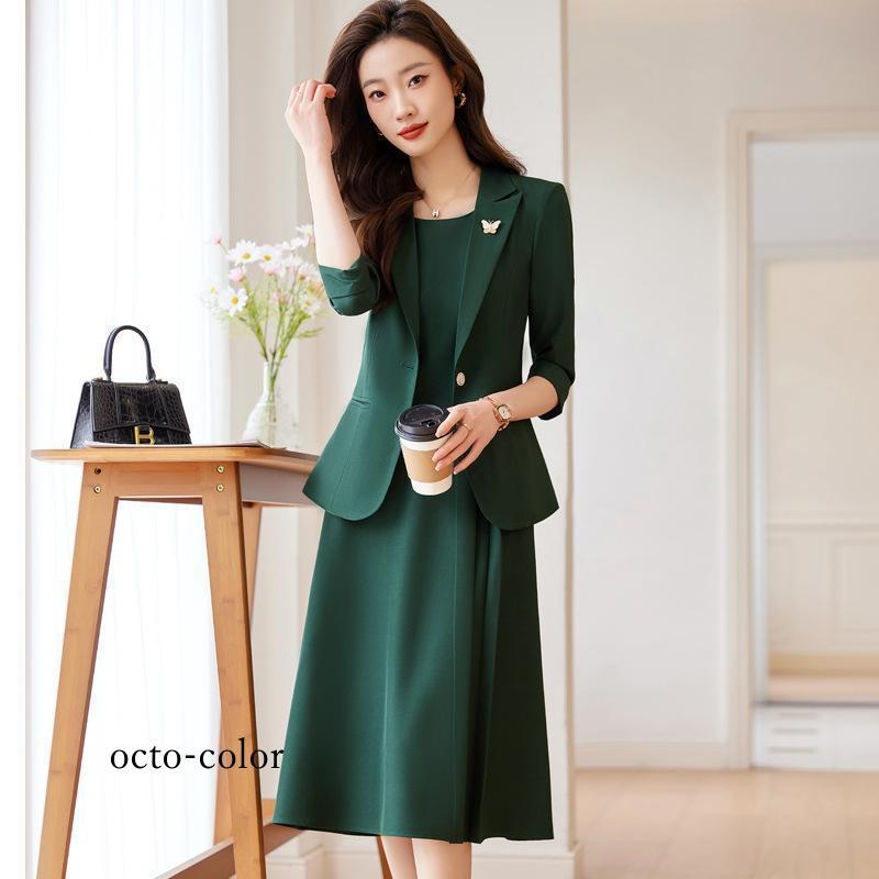 ✽+ワンピース グレーベージュ+✽ 七五三 クリスマス お正月 入園式 ドレスプラス DRESS+ レース七分袖×ダマスク柄ワンピースドレス