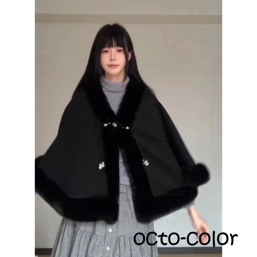 ファーケープ コート レディース アウター 秋冬 ショート丈 フェイク