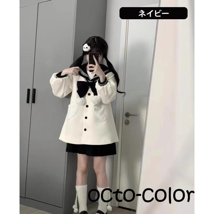 ステンカラーコート セーラーコート ロリータ 冬服 リボン レディース