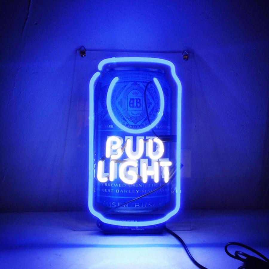 ネオン サイン TN112『bud  light』 缶　NEON SIGNネオン管、ディスプレイ ボード、カフェ、喫茶店、広告用看板、クラブ及び娯楽場所等 インテリア　13*7インチ_1