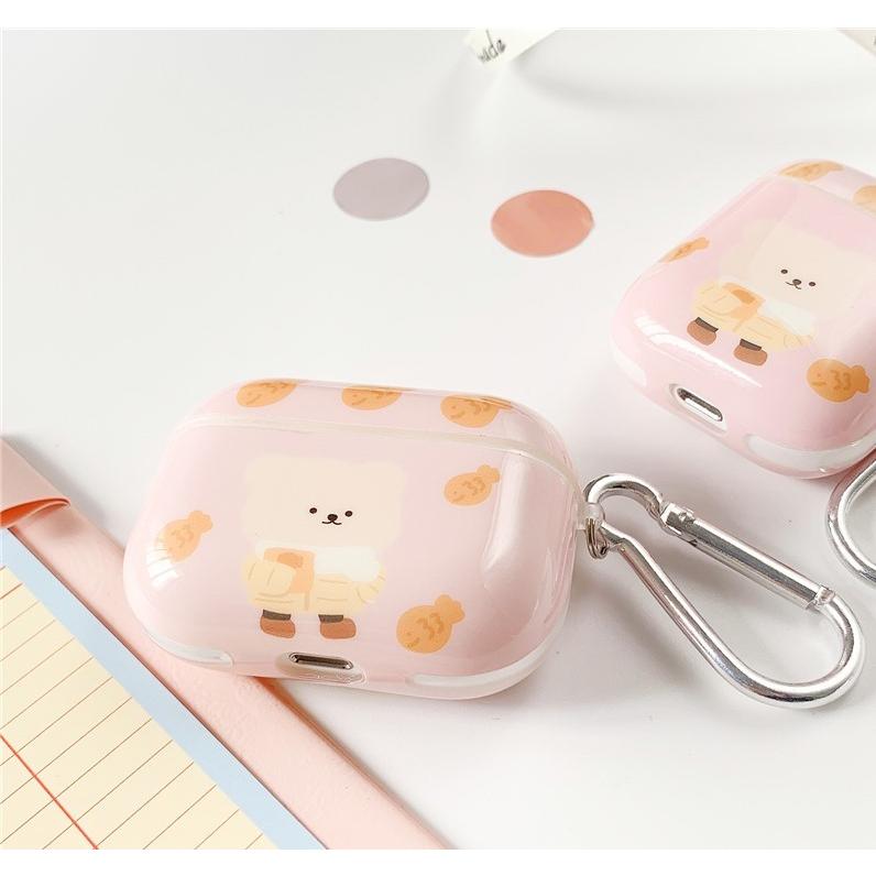 airpods pro ケース イヤーカバー かわいい シリコン キャラクター おしゃれ お洒落 耐衝撃 落下防止 カラビナ付き クマちゃん｜octshop｜08