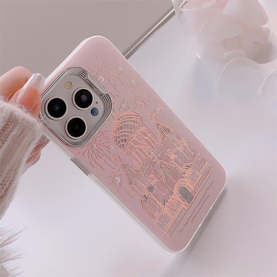 iPhone15 ケース iPhone 人気 おしゃれ 耐衝撃 城 ピンク プリンセス