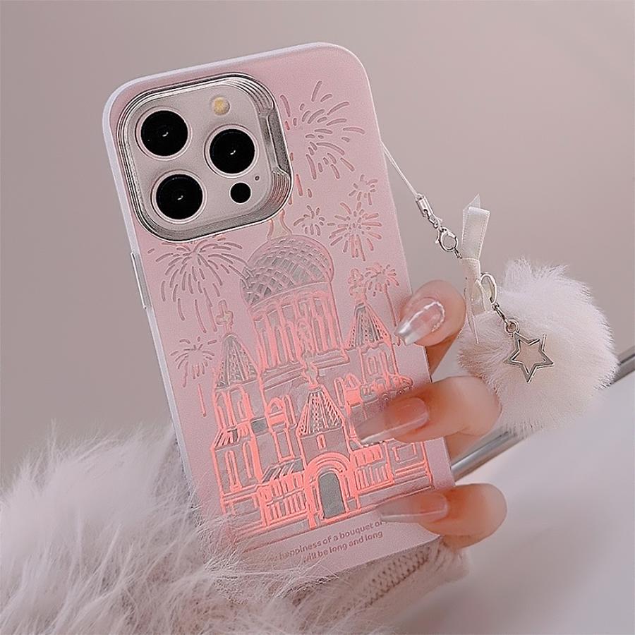 iPhone15 ケース iPhone 人気 おしゃれ 耐衝撃 城 ピンク プリンセス