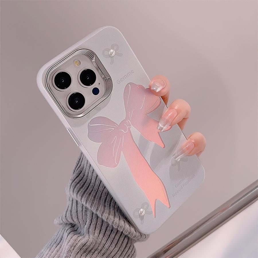 iPhone ケース 人気 おしゃれ 耐衝撃 リボン ピンク カメラレンズ