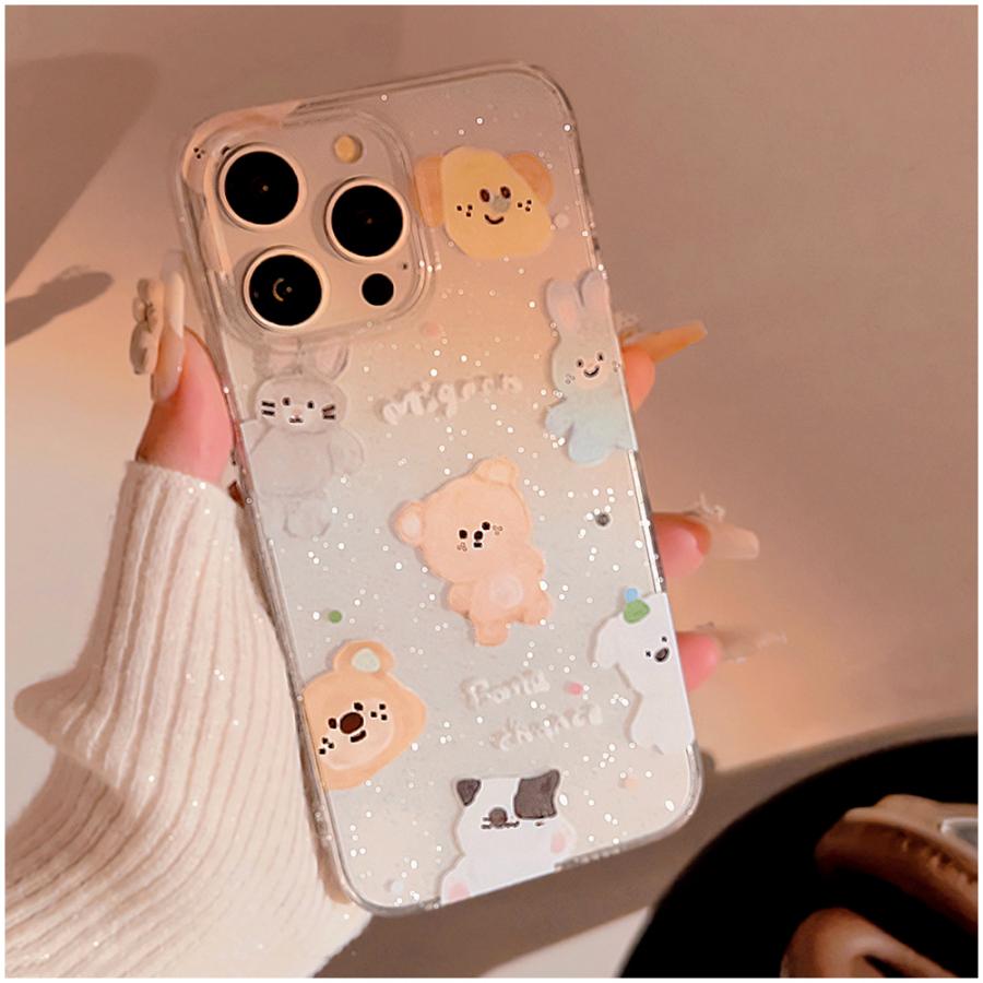 iPhone16 ケース 立体くまデザイン グリッター入り iPhoneケース