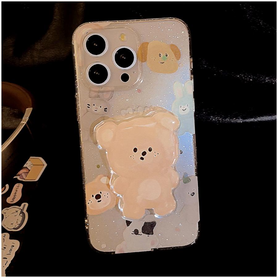 iPhone16 ケース 立体くまデザイン グリッター入り iPhoneケース iPhone16 ケース 立体くまデザイン グリッター入り iPhoneケース