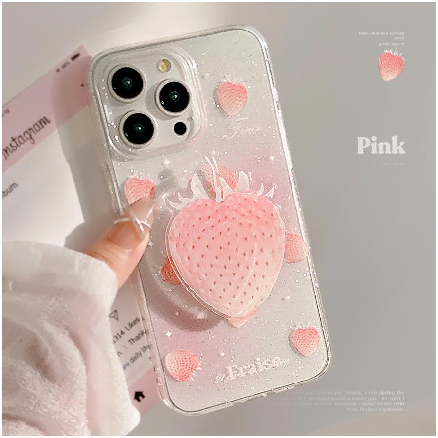 iPhone15ケース アイフォンケース iPhone専用 プロ 透明 いちご柄 3D