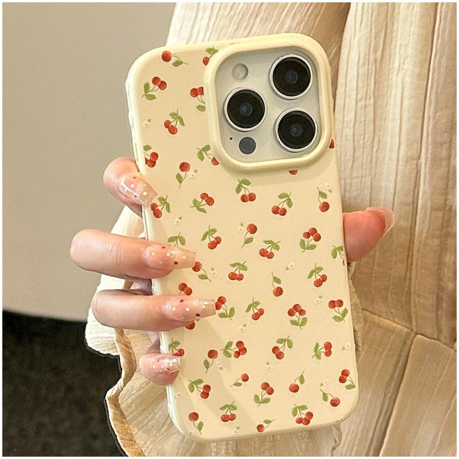iPhone17/16/15/14/13/12対応 さくらんぼ柄 スマホケース 可愛い