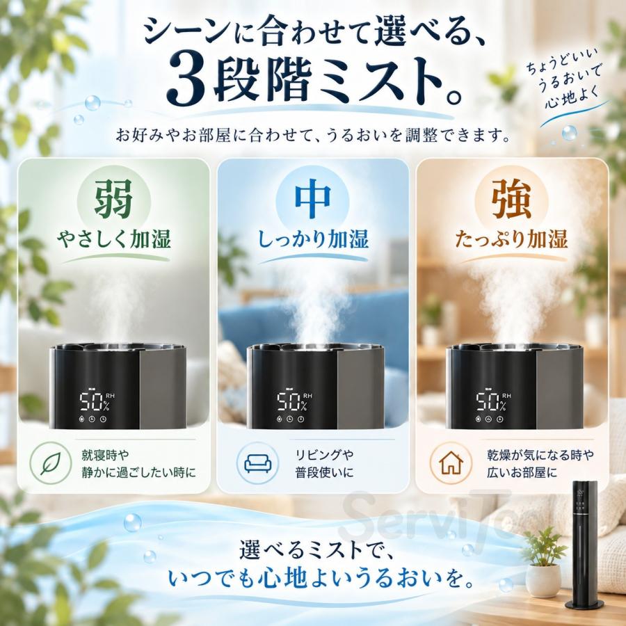 加湿器 超音波式 10L大容量 AI恒湿 自動湿度調節 uv除菌 5重除菌 上部