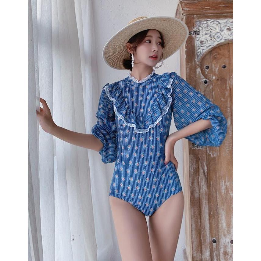 seea♡フラワープリント 長袖ワンピース水着 seea♡フラワープリント 長袖ワンピース水着 フロントVデザイン