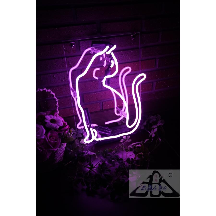 ネオンサイン 猫 シルエット パープル ガラス製 ネコ型インテリア