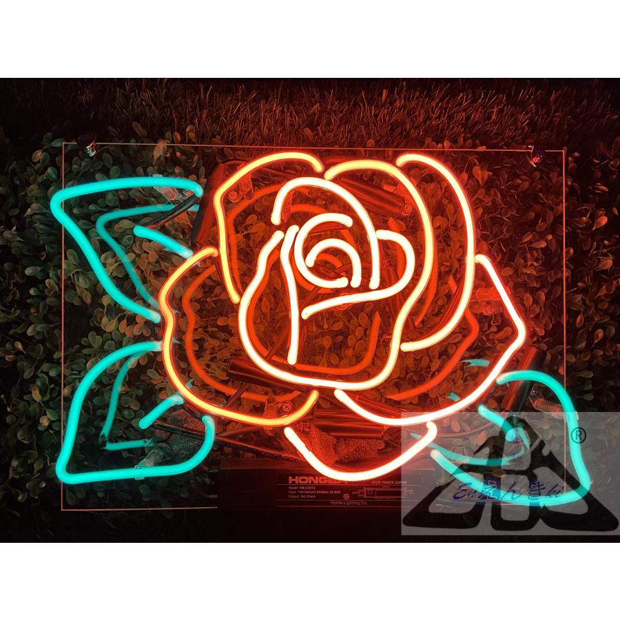 ネオンサイン バラ ネオン看板 ガラス製 フラワーモチーフ 赤×青 装飾